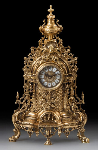 Casa Padrino Luxus Barock Tischuhr Gold 34 x H. 59 cm - Handgefertigte Bronze Uhr im Barockstil - Barock Schreibtischuhr - Barock Schreibtisch Deko - Barock Deko Accessoires - Barockstil Uhren