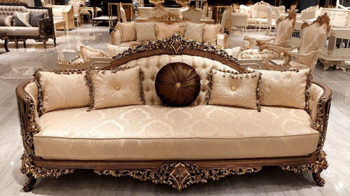 Casa Padrino Luxus Barock Wohnzimmer Sofa Gold / Braun / Gold - Handgefertigtes Barockstil Sofa - Luxus Wohnzimmer M�bel im Barockstil - Barock M�bel - Edel & Prunkvoll