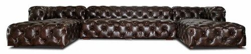 Casa Padrino Luxus Chesterfield Leder U-Form Sofa Vintage Dunkelbraun 415 x 200 x H. 74 cm - 3-Teiliges Echtleder Wohnzimmer Sofa - Wohnzimmer M�bel - Chesterfield M�bel - Luxus M�bel
