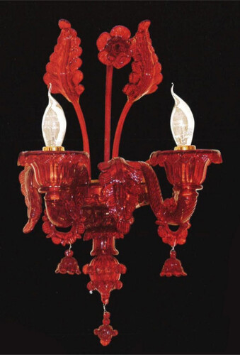 Casa Padrino Luxus Barock Doppel Wandleuchte Rot 25 x 25 x H. 48 cm - Prunkvolle Barockstil Murano Glas Wandlampe - Barock Leuchten - Luxus Qualit�t - Made in Italy
