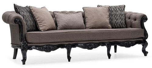 Casa Padrino Luxus Barock Wohnzimmer Sofa Grau / Schwarz - Handgefertigtes Barockstil Sofa mit dekorativen Kissen - Luxus Wohnzimmer M�bel im Barockstil - Barock M�bel - Edel & Prunkvoll