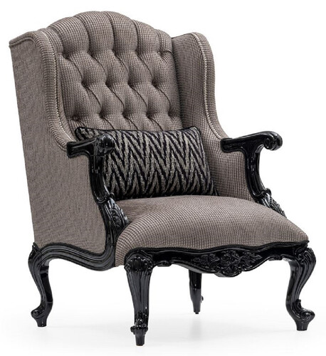 Casa Padrino Luxus Barock Wohnzimmer Ohrensessel Silber / Schwarz - Handgefertigter Barockstil Sessel mit dekorativem Kissen - Luxus Wohnzimmer M�bel im Barockstil - Barock M�bel