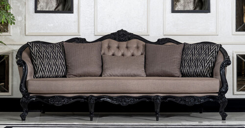 Casa Padrino Luxus Barock Wohnzimmer Sofa Grau / Schwarz - Prunkvolles Barockstil Sofa mit dekorativen Kissen - Luxus Wohnzimmer M�bel im Barockstil - Barock M�bel - Edel & Prunkvoll
