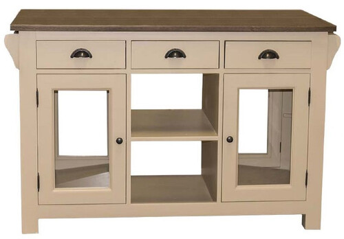 Casa Padrino Landhausstil K�cheninsel Beige / Dunkelbraun 135 x 65 x H. 90 cm - Massivholz Esszimmerschrank - Landhausstil Massivholz K�chen M�bel - Esszimmer M�bel im Landhausstil