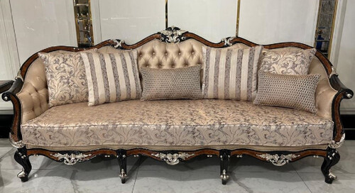 Casa Padrino Luxus Barock Wohnzimmer Sofa Gold / Braun / Schwarz / Silber - Prunkvolles Barockstil Sofa mit dekorativen Kissen - Luxus Wohnzimmer M�bel im Barockstil - Barock M�bel