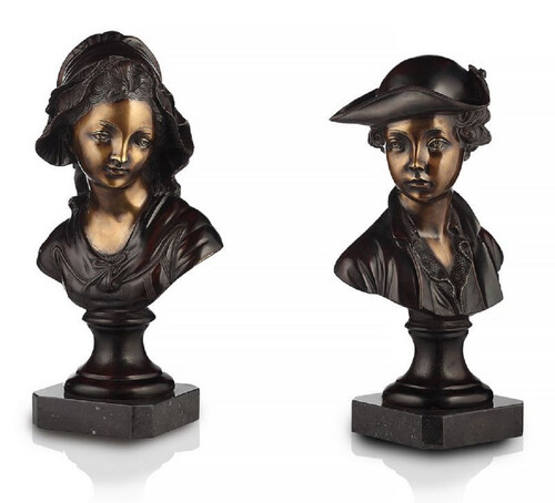 Casa Padrino Luxus Jugendstil Damen B�sten Set Bronze mit Patina / Schwarz H. 55 cm - Handgefertigte Bronze Deko Skulpturen mit Marmorsockel - Luxus Qualit�t - Made in Italy