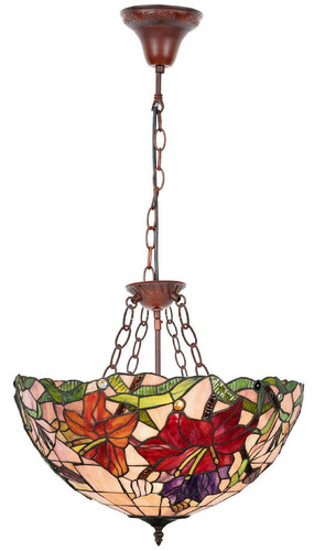 Casa Padrino Luxus Tiffany H�ngeleuchte Mehrfarbig / Braun  50 x H. 80 cm - Art Deco Tiffany H�ngelampe - Wohnzimmer H�ngeleuchte - Deko H�ngeleuchte - Luxus Tiffany Leuchten - Art Deco Leuchten