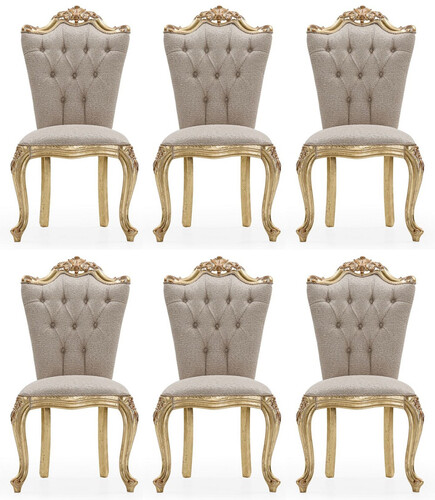 Casa Padrino Luxus Barock Esszimmer Stuhl 6er Set Grau / Gold - Prunkvolle Barockstil K�chen St�hle - Luxus Esszimmer M�bel im Barockstil - Barock Esszimmer M�bel - Barockstil M�bel