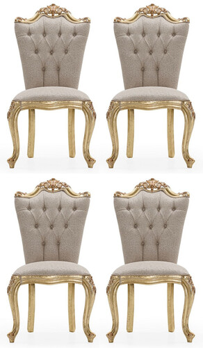 Casa Padrino Luxus Barock Esszimmer Stuhl 4er Set Grau / Gold - Prunkvolle Barockstil K�chen St�hle - Luxus Esszimmer M�bel im Barockstil - Barock Esszimmer M�bel - Barockstil M�bel