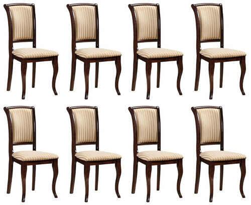 Casa Padrino Jugendstil Esszimmer Stuhl 8er Set Creme / Gold / Dunkelbraun 44 x 44 x H. 96 cm - Elegante Massivholz K�chen St�hle mit Streifen - Barock & Jugendstil Esszimmer M�bel