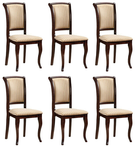 Casa Padrino Jugendstil Esszimmer Stuhl 6er Set Creme / Gold / Dunkelbraun 44 x 44 x H. 96 cm - Elegante Massivholz K�chen St�hle mit Streifen - Barock & Jugendstil Esszimmer M�bel