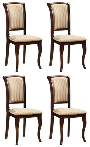 Casa Padrino Jugendstil Esszimmer Stuhl 4er Set Creme / Gold / Dunkelbraun 44 x 44 x H. 96 cm - Elegante Massivholz K�chen St�hle mit Streifen - Barock & Jugendstil Esszimmer M�bel