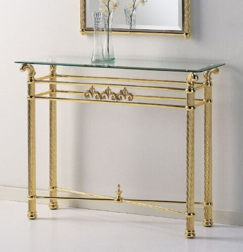 Casa Padrino Luxus Messing Konsole 103 x 36 x H. 80 cm - Rechteckiger Konsolentisch mit Glasplatte - Luxus M�bel - Hotel M�bel - Luxus Qualit�t - Made in Italy