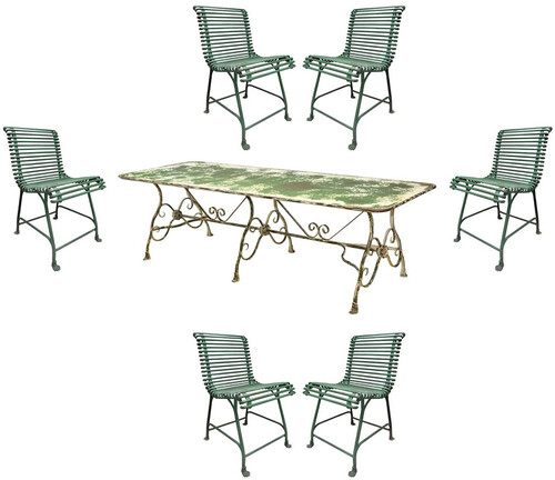 Casa Padrino Jugendstil Schmiedeeisen Garten M�bel Set Antik Gr�n - 1 Jugendstil Garten Esstisch & 6 Jugendstil Garten St�hle - Barock & Jugendstil Gastronomie & Garten M�bel