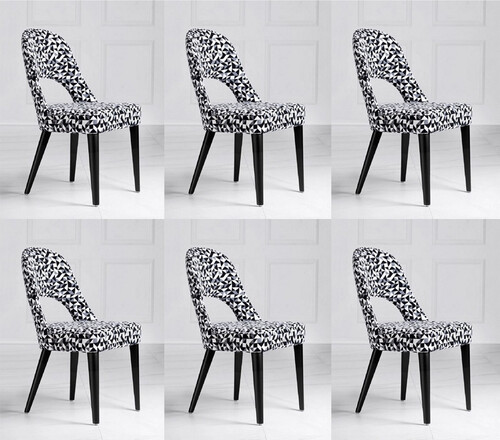 Casa Padrino Luxus Art Deco Esszimmer Stuhl 6er Set Wei� / Grau / Schwarz 49 x 61 x H. 89 cm - Art Deco K�chenst�hle mit Muster - Esszimmer M�bel - Luxus M�bel - Art Deco M�bel - Luxus Einrichtung