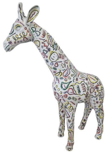 Casa Padrino Luxus Deko Skulptur Giraffe Wei� / Mehrfarbig H. 115 cm - Gro�e Deko Figur - XXL Deko Skulptur - XXL Deko Figur - XXL Tierfigur - Wohnzimmer Deko - Garten Deko - Deko XXL Figuren