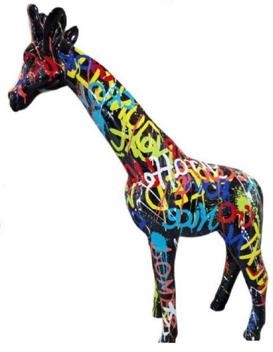 Casa Padrino Luxus Deko Skulptur Giraffe Schwarz / Mehrfarbig H. 115 cm - Gro�e Deko Figur - XXL Deko Skulptur - XXL Deko Figur - XXL Tierfigur - Wohnzimmer Deko - Garten Deko - Deko XXL Figuren