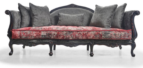 Casa Padrino Luxus Barock Sofa Grau / Rot / Antik Schwarz - Prunkvolles Barockstil Wohnzimmer Sofa - Luxus Wohnzimmer M�bel im Barockstil - Barock M�bel - Edel & Prunkvoll