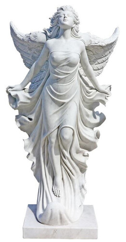 Casa Padrino Luxus Jugendstil Marmor Deko Skulptur Engel Wei� H. 170 cm - Prunkvolle Garten Marmor Deko Figur - Barock & Jugendstil Garten Marmor Deko Accessoires - Edel & Prunkvoll