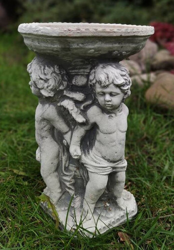 Casa Padrino Jugendstil Vogeltr�nke Engel Grau H. 27 cm - Garten Deko Stein Vogelbad - Jugendstil Garten & Terrassen Deko Accessoires - Gartenm�bel im Jugendstil