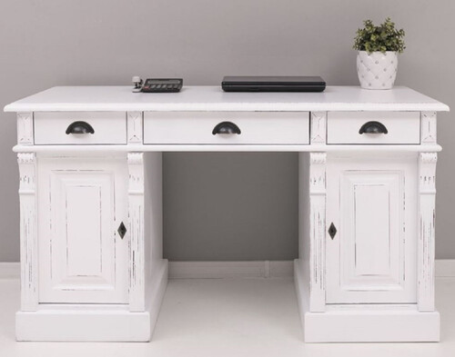 Casa Padrino Landhausstil Shabby Chic Schreibtisch Antik Wei� 140 x 70 x H. 78 cm - Massivholz B�rotisch im Landhausstil - B�ro M�bel - Landhausstil M�bel - Shabby Chic M�bel