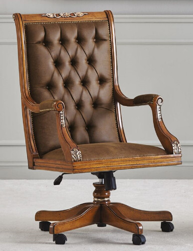 Casa Padrino Luxus Barock Chesterfield Schreibtischstuhl Braun - H�henverstellbarer Barockstil B�rostuhl mit edlem Kunstleder - Barock B�ro M�bel - Luxus Qualit�t - Made in Italy