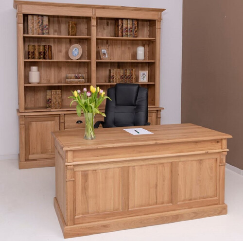 Casa Padrino Landhausstil B�ro M�bel Set Naturfarben - 1 Landhausstil Massivholz Schreibtisch & 1 Landhausstil Massivholz Regalschrank - Landhausstil Massivholz B�ro M�bel