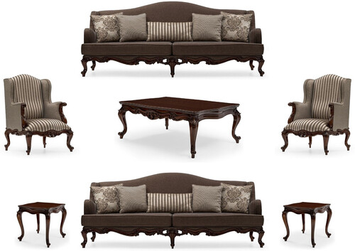 Casa Padrino Luxus Barock Wohnzimmer Set Grau / Silber / Braun - 2 Sofas & 2 Sessel & 1 Couchtisch & 2 Beistelltische - Handgefertigte Wohnzimmer M�bel im Barockstil - Edel & Prunkvoll