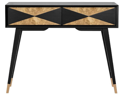 Casa Padrino Luxus Konsole Matt Schwarz / Antik Gold / Gold 100 x 35 x H. 80 cm - Verspiegelter Massivholz Konsolentisch mit 2 Schubladen - Luxus M�bel - Luxus Einrichtung