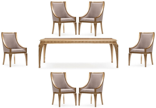 Casa Padrino Luxus Barock Esszimmer Set Grau / Gold - 1 Barock Esstisch & 6 Barock Esszimmerst�hle - Luxus Esszimmer M�bel im Barockstil - Prunkvolle Barock Esszimmer M�bel