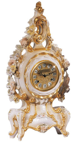 Casa Padrino Luxus Barock Tischuhr Wei� / Creme / Mehrfarbig / Gold - Prunkvolle Barockstil Uhr - Handgeschnitzte Barock Schreibtischuhr - Luxus Qualit�t - Made in Italy