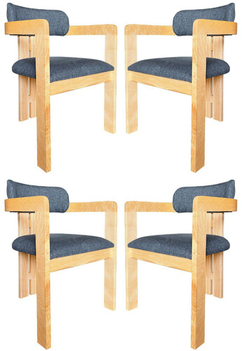 Casa Padrino Luxus Esszimmerstuhl 4er Set mit Armlehnen Blau / Naturfarben 56 x 54 x H. 82 cm - Esszimmer M�bel - Restaurant M�bel - Massivholz M�bel - Luxus M�bel