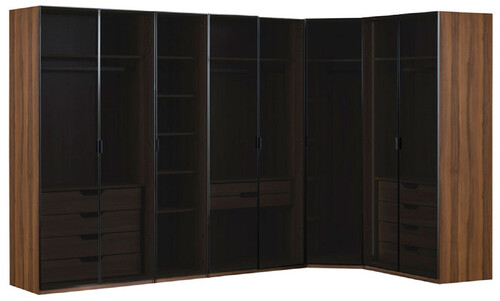 Casa Padrino Luxus Eck Kleiderschrank Braun / Schwarz 345 x 195 x H. 220 cm - Massivholz Schlafzimmerschrank mit 8 Glast�ren und LED Beleuchtung - Schlafzimmer M�bel - Hotel M�bel - Luxus M�bel