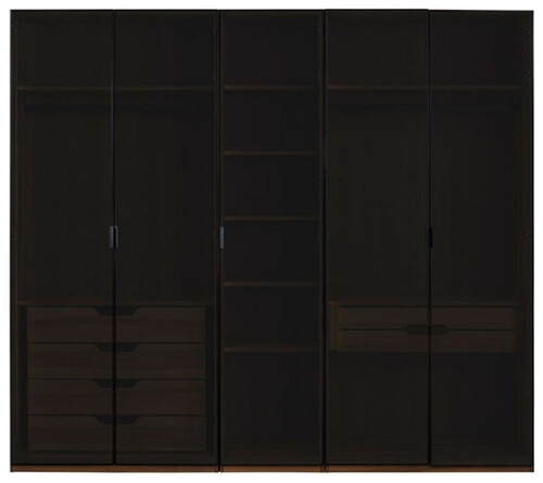Casa Padrino Luxus Kleiderschrank Braun / Schwarz 250 x H. 220 cm - Massivholz Schlafzimmerschrank mit 5 Glast�ren und LED Beleuchtung - Schlafzimmer M�bel - Hotel M�bel - Luxus M�bel