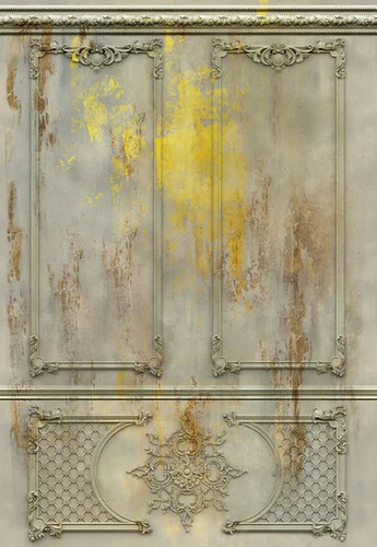 Casa Padrino Luxus Barock Vliestapete Antik Grau / Gelb / Braun - Barockstil Wohnzimmer Tapete mit elegantem Stuck Muster - Wanddeko im Barockstil - Barock Tapeten - Tapeten im Barockstil