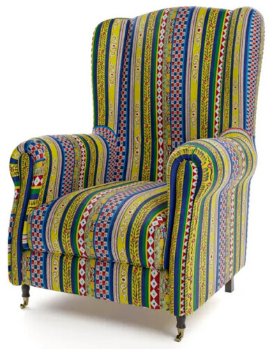 Casa Padrino Luxus Samt Sessel mit Streifen Mehrfarbig / Schwarz / Messing 82 x 93 x H. 101 cm - Wohnzimmer Sessel - Hotel Sessel - Wohnzimmer M�bel - Hotel M�bel - Luxus M�bel - Luxus Einrichtung