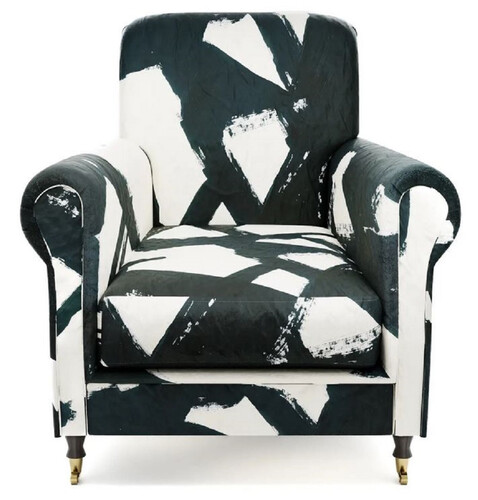 Casa Padrino Luxus Samt Sessel Schwarz / Wei� / Messing 82 x 91 x H. 94 cm - Wohnzimmer Sessel - Hotel Sessel - Wohnzimmer M�bel - Hotel M�bel - Luxus M�bel - Luxus Einrichtung