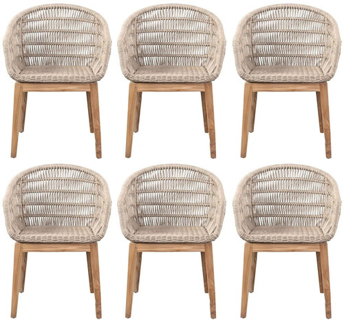 Casa Padrino Luxus Esszimmer Stuhl 6er Set Grau / Naturfarben 60 x 60 x H. 80 cm - Luxus Garten St�hle mit edlem Rattangeflecht - Esszimmer M�bel - Garten M�bel - Rattan M�bel - Luxus M�bel