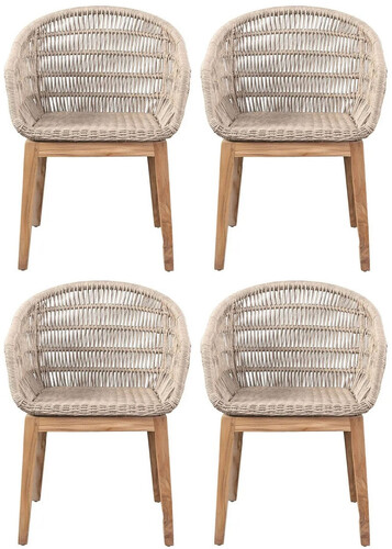 Casa Padrino Luxus Esszimmer Stuhl 4er Set Grau / Naturfarben 60 x 60 x H. 80 cm - Luxus Garten St�hle mit edlem Rattangeflecht - Esszimmer M�bel - Garten M�bel - Rattan M�bel - Luxus M�bel