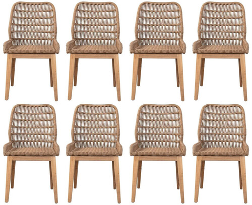 Casa Padrino Luxus Esszimmer Stuhl 8er Set Braun / Naturfarben 50 x 60 x H. 90 cm - Luxus Garten St�hle mit edlem Rattangeflecht - Esszimmer M�bel - Garten M�bel - Rattan M�bel - Luxus M�bel