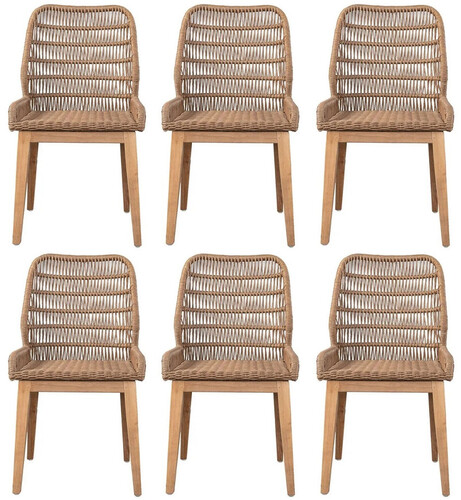 Casa Padrino Luxus Esszimmer Stuhl 6er Set Braun / Naturfarben 50 x 60 x H. 90 cm - Luxus Garten St�hle mit edlem Rattangeflecht - Esszimmer M�bel - Garten M�bel - Rattan M�bel - Luxus M�bel