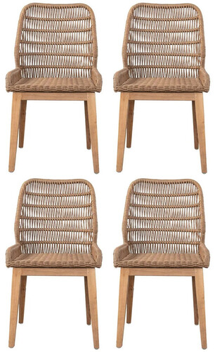 Casa Padrino Luxus Esszimmer Stuhl 4er Set Braun / Naturfarben 50 x 60 x H. 90 cm - Luxus Garten St�hle mit edlem Rattangeflecht - Esszimmer M�bel - Garten M�bel - Rattan M�bel - Luxus M�bel
