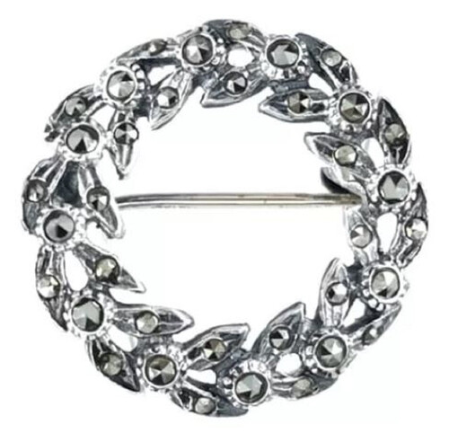 Casa Padrino Luxus Damen Brosche Silber - Runde Sterlingsilber Brosche verziehrt mit Markasiten Steinen - Handgefertigter Sterlingsilber Damen Schmuck