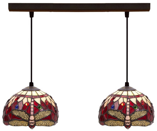 Casa Padrino Luxus Tiffany Doppel H�ngeleuchte Libelle Mehrfarbig 50 x 20 x H. 130 cm - Tiffany H�ngelampe mit handgefertigten Glas Lampenschirmen - Luxus Tiffany Leuchten