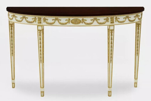 Casa Padrino Luxus Barock Konsole Wei� / Gold / Dunkelbraun - Handgefertigter Massivholz Konsolentisch - Luxus Wohnzimmer M�bel im Barockstil - Barock M�bel - Barock Einrichtung