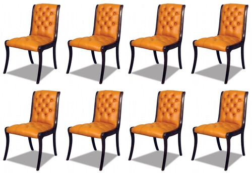 Casa Padrino Luxus Chesterfield Leder Esszimmer Stuhl 8er Set Orange / Dunkelbraun 50 x 47 x H. 95 cm - Chesterfield Echtleder K�chenst�hle - Chesterfield M�bel - Leder M�bel - Luxus M�bel