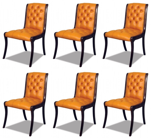 Casa Padrino Luxus Chesterfield Leder Esszimmer Stuhl 6er Set Orange / Dunkelbraun 50 x 47 x H. 95 cm - Chesterfield Echtleder K�chenst�hle - Chesterfield M�bel - Leder M�bel - Luxus M�bel