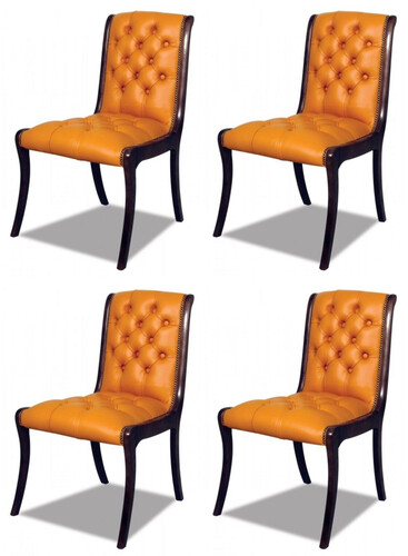 Casa Padrino Luxus Chesterfield Leder Esszimmer Stuhl 4er Set Orange / Dunkelbraun 50 x 47 x H. 95 cm - Chesterfield Echtleder K�chenst�hle - Chesterfield M�bel - Leder M�bel - Luxus M�bel
