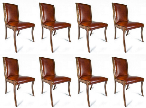 Casa Padrino Luxus Leder Esszimmer Stuhl 8er Set Braun 50 x 47 x H. 95 cm - Echtleder K�chenst�hle - Echtleder M�bel - Luxus M�bel