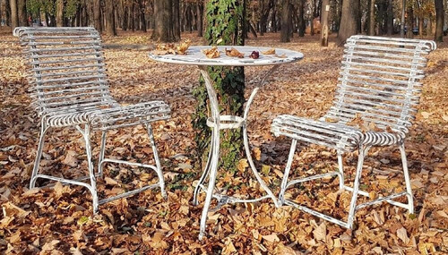 Casa Padrino Jugendstil Schmiedeeisen Garten M�bel Set Antik Wei� - 1 Runder Jugendstil Garten Tisch & 2 Jugendstil Garten St�hle - Barock & Jugendstil Gastronomie & Garten M�bel